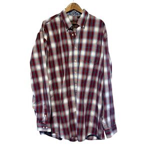 Roper Mens Plaid‎ Long Sleeve Button Down Shirt 2XL Tall Red Blue White Western